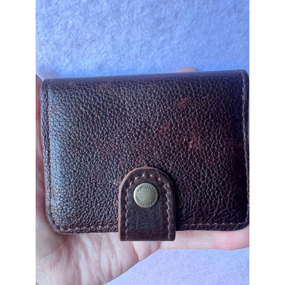 Portland Leather Goods Bifold Wallet Brown Pebbled Leather Snap Coin Pocket